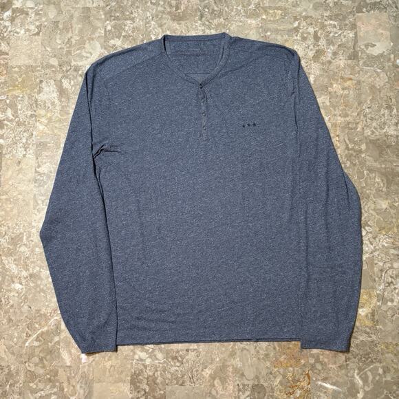 John Varvatos Shirt Mens Large Blue Henley Long Sleeve Snap Soft Preppy - Picture 2 of 8